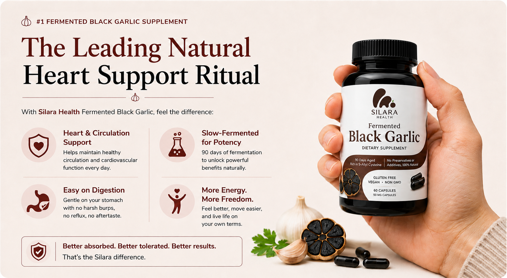 #1 Odorless Aged Black Garlic infographic enlarged